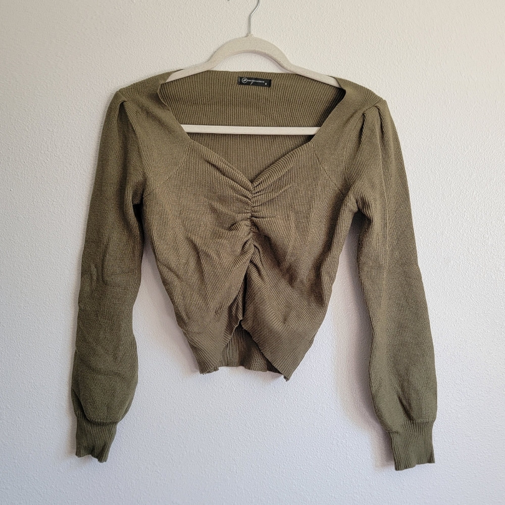 Olive Green Ruched Women's Top